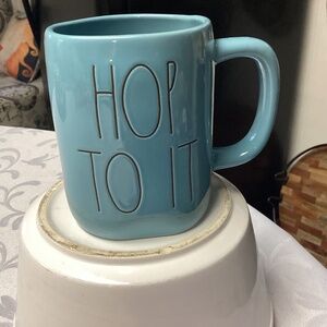 Rae Dunn HOP TO IT Glossy Mug. RARE BLUE ONE. NEW
